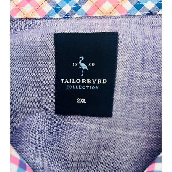 Tailorbyrd Mens 2XL SS Shirt Blue w/ Plaid Accents 100% Cotton Button-Down Colla - Picture 3 of 8